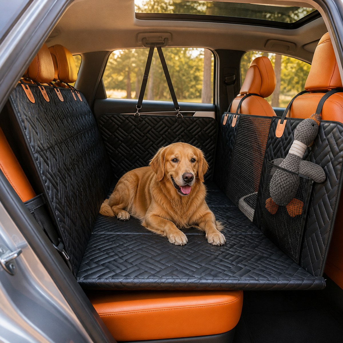 Chien installé confortablement sur VYKORO RoadNest™
